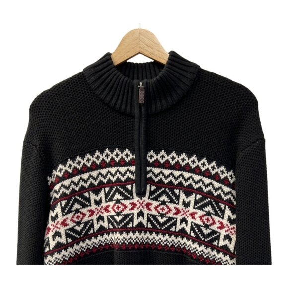 Izod Black & Red Quarter Zip Fair Isle Warm Sweater - Picture 3 of 8
